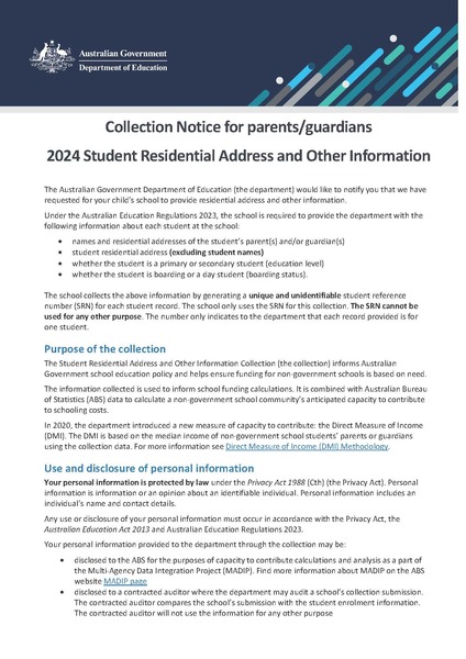 Privacy Collection Notice for Parents Address Collection 2024_Page_1